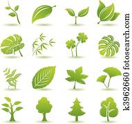 Green leaf icons set Green leaf icons set
