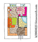 Interior design apartments - top view Interior design apartments - top view