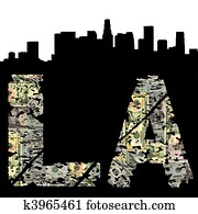 Los Angeles grunge dollar with skyline Los Angeles grunge dollar with skyline