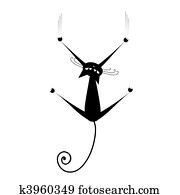 Relax., gato preto, silueta, para, seu, desenho