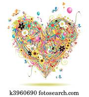 Summer holiday, heart shape with design elements Summer holiday, heart shape with design elements