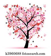 Valentine tree, love, leaf from hearts Valentine tree, love, leaf from hearts