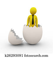 3d, zakenmens, binnen, gebarsten, gebroken ei