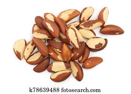 Brasil nuts heap isolated on white background with clipping path and full depth of field. Top view. Flat lay Brasil nuts heap isolated on white background with clipping path and full depth of field. Top view. Flat lay
