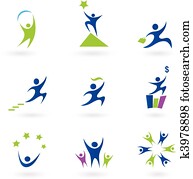 empresa / negocio, social, y, éxito, iconos