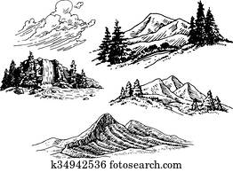 hand-drawn, berg, abbildungen hand-drawn, berg, abbildungen