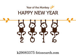 New Year card with Monkey