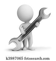 3d small people - wrench in hands 3d small people - wrench in hands