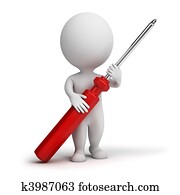 3d, קטן, אנשים, -, מברג