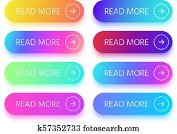 Colorful buttons with Read more sign and arrow icon. Action button with vivid gradient isolated vector icons in collection