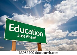 educação, verde, sinal estrada, sobre, nuvens