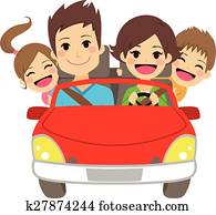 familia feliz, coche