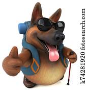 Fun backpacker german shepherd dog cartoon character Fun backpacker german shepherd dog cartoon character
