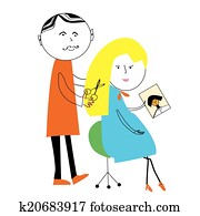 Clipart of Funny hairdresser or barber. Profession ABC series k36313373