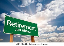 Retirement Green Road Sign Over Clouds