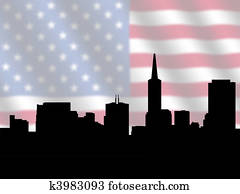 San Francisco skyline with Flag San Francisco skyline with Flag