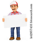 3D Handyman worker standing with a blank poster 3D Handyman worker standing with a blank poster