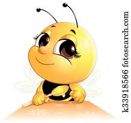 abeja, se sienta, con, un, cuchara