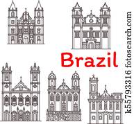 Brazil landmarks vector architecture line icons Brazil landmarks vector architecture line icons
