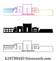 Montpellier skyline linear style with rainbow