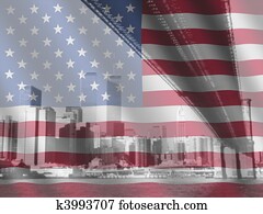 New York and rippled American flag New York and rippled American flag