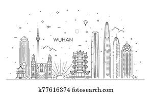 Outline Wuhan China City Skyline. Vector Illustration Outline Wuhan China City Skyline. Vector Illustration