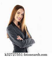 retrato, de, un, joven, mujer de negocios, sonriente