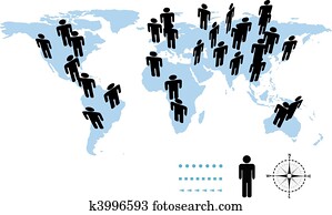 World Population Earth Symbol People on Map World Population Earth Symbol People on Map