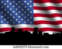 Baltimore skyline with flag