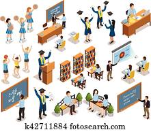 College University People Isometric Icons Collection College University People Isometric Icons Collection