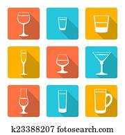 flat alcohol glasses icons flat alcohol glasses icons