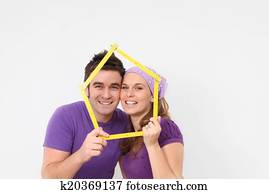 happy couple first house loan or mortgage.