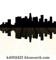 Los Angeles skyline with perspective text outline foreground Los Angeles skyline with perspective text outline foreground