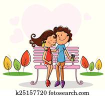 Love couple listening music through earphone