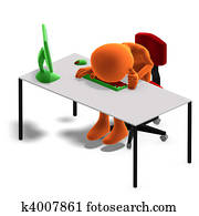 symbolic 3d male toon character has a system crash. 3D rendering with clipping path and shadow over white