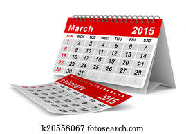 2015 year calendar. March. Isolated 3D image