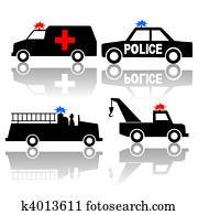 Ambulance police car fire truck silhouettes Ambulance police car fire truck silhouettes