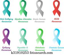 conjunto, de, conocimiento, ribbons:, anti-bullying, desorden bipolar, cerebro, ayudas, epilepsia, hepatitis, b, acholasia, cáncerde próstata