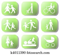 famille, silhouette, boutons