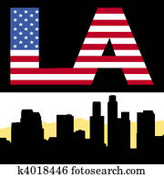 Los Angeles skyline with flag text Los Angeles skyline with flag text