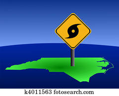 North Carolina map with hurricane sign North Carolina map with hurricane sign