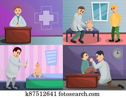 Pediatrician banner set, cartoon style Pediatrician banner set, cartoon style