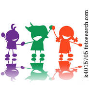 silhouettes, de, enfants