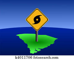 South Carolina map with hurricane sign South Carolina map with hurricane sign