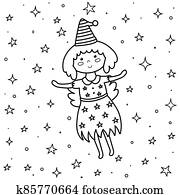 לצבוע, עמוד, ל, ילדים, עם, a, חמוד, fairy., פנטזיה, קטן, מכשפה, לטוס, ב, ה, שמיים של לילה