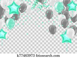 grün, feier, mit, ribbon,, konfetti, und, ballon grün, feier, mit, ribbon,, konfetti, und, ballon