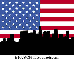 Los Angeles skyline with flag Los Angeles skyline with flag