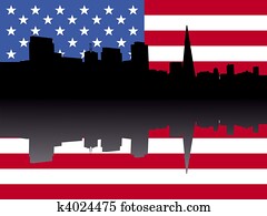 San Francisco skyline with flag San Francisco skyline with flag