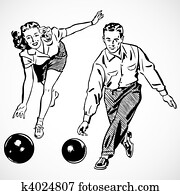 Vector Vintage Bowling Couple Vector Vintage Bowling Couple