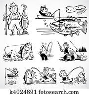 Vector Vintage Fish and Fishermen Vector Vintage Fish and Fishermen